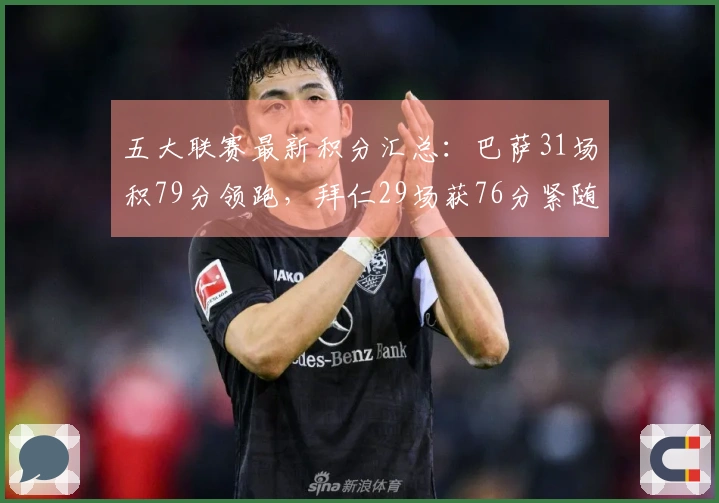 五大联赛最新积分汇总：巴萨31场积79分领跑，拜仁29场获76分紧随其后